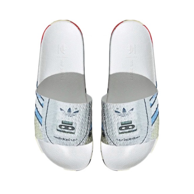 推荐商品：adidas Originals Adilette 一字 潮流时尚 轻便透气 防滑 沙滩 拖鞋 Raf Simons/Silver Metallic/Bright Red RS MICRO/银蓝红
