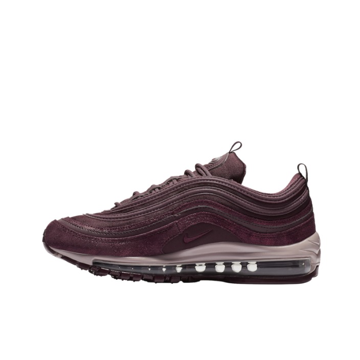推荐商品：Nike Air Max 97 跑鞋 气垫减震全掌舒适透气防滑耐磨百搭复古织物合成革运动时尚圆头包裹性支撑 Burgundy Crush 波尔多酒红