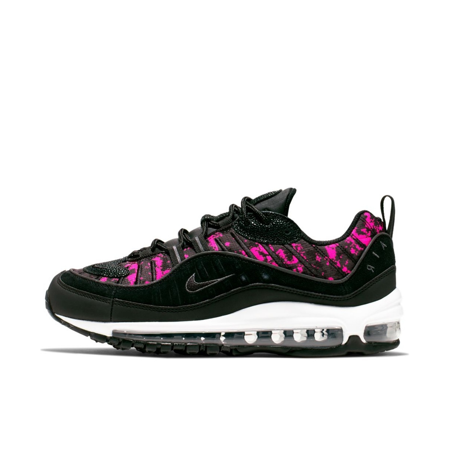 推荐商品：Nike Air Max 98 跑鞋 潮流复古全掌缓震回弹防滑耐磨轻便透气时尚拼接圆头气垫 Pink Digital Pixel 黑/粉