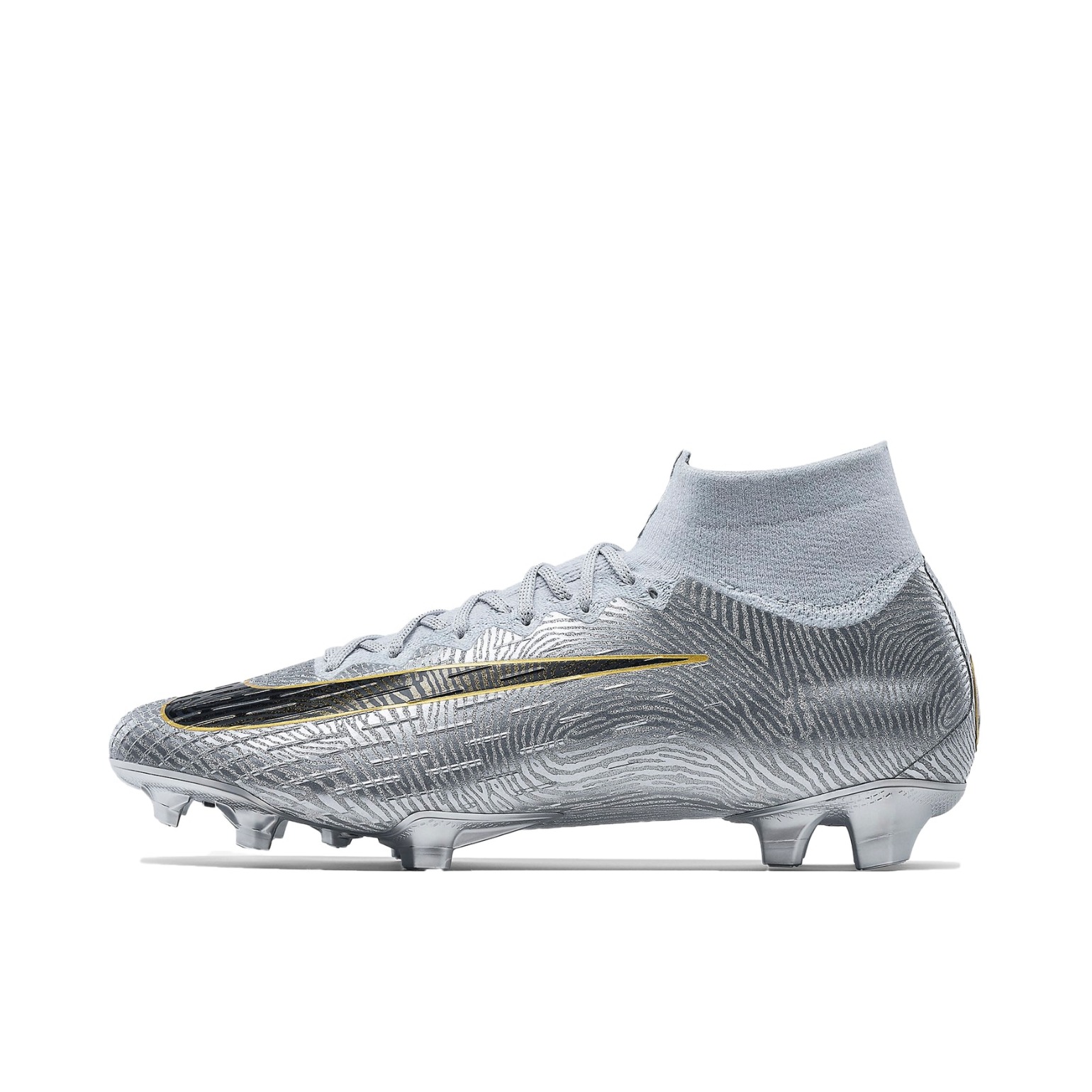 推荐商品：Nike Nike Mercurial Superfly 6 Elite FG 足球鞋 顶级胶质长钉硬草地天然草地圆头减震防滑耐磨 Metallic Silver/Black 银/黑