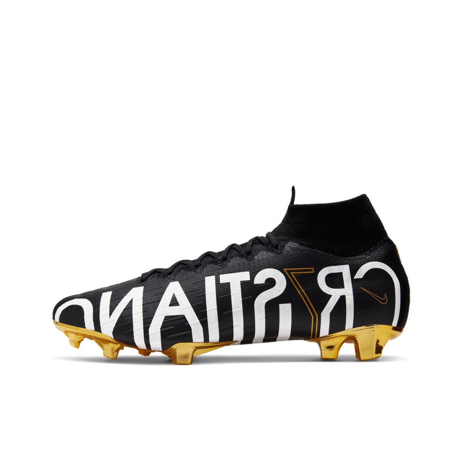 推荐商品：Nike Nike Mercurial Superfly 6 Elite FG 足球鞋 顶级胶质长钉硬草地天然草地圆头减震防滑耐磨 Cristiano Ronaldo/Black/Gold 白字/黑/C罗
