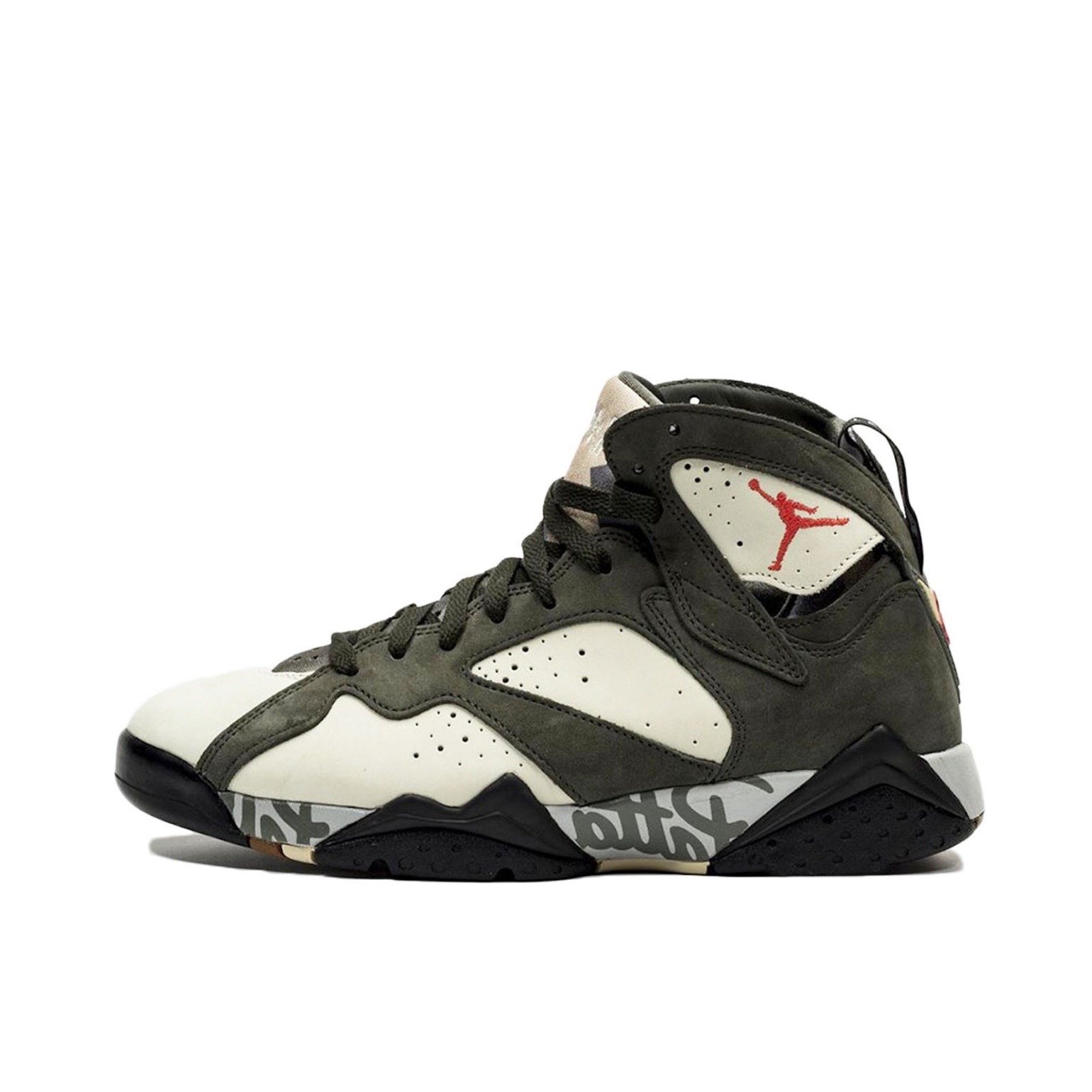推荐商品：Air Jordan 7 运动休闲鞋 时尚防滑耐磨复古支撑合成革网布潮流 Patta/Dark Olive Green/Linen Patta联名/绿色