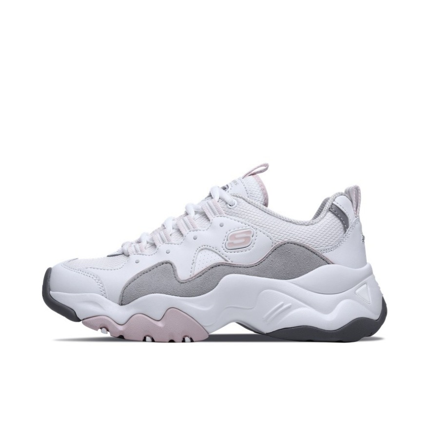 推荐商品：Skechers/斯凯奇  D'Lites 3.0  老爹鞋 熊猫鞋 复古厚底增高支撑 White/Grey/Pink 白灰粉