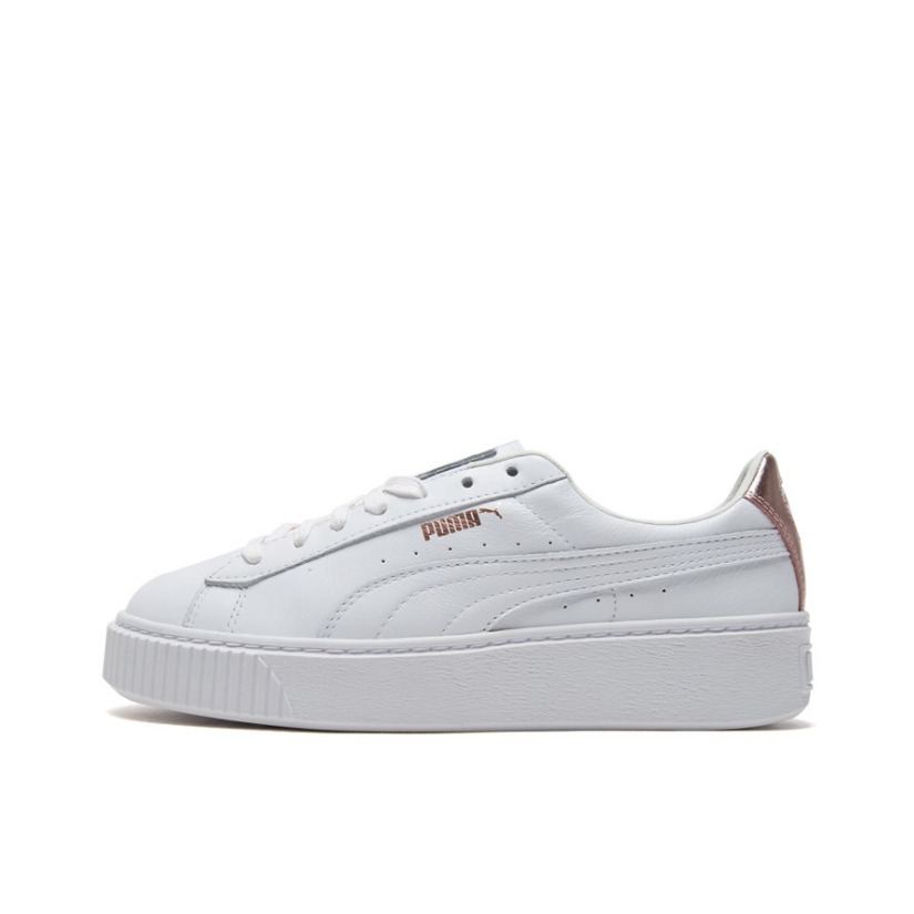 推荐商品：Puma/彪马 Basket Platform 板鞋 休闲复古轻便厚底增高防滑抓地 White 白色/玫瑰金