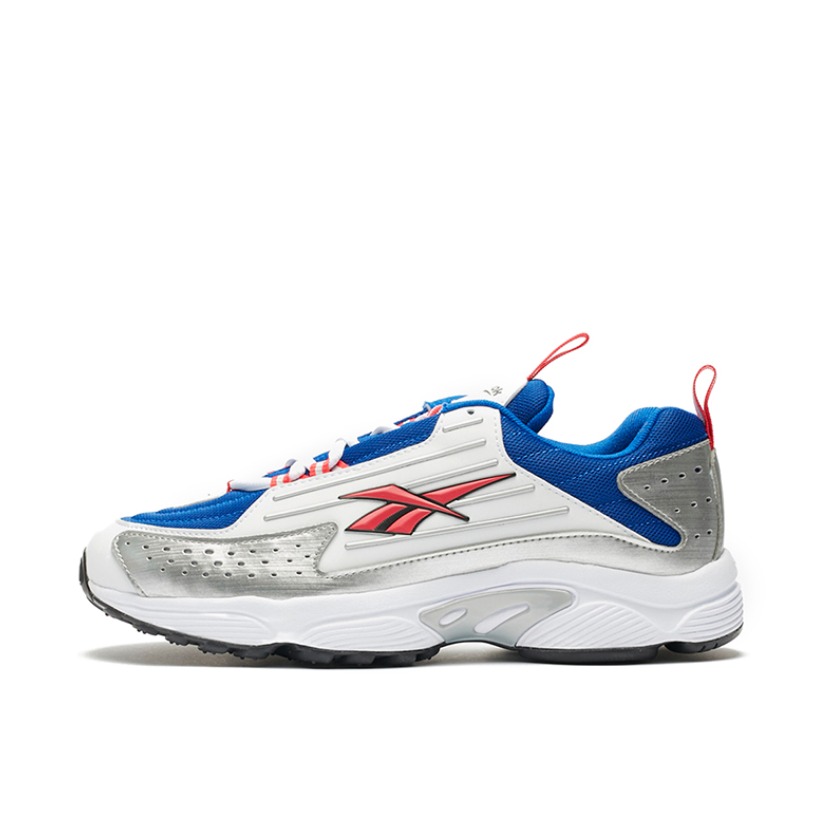 推荐商品：Reebok/锐步 DMX Series 2200 运动休闲鞋 减震耐磨网面透气合成革厚底复古 White/Hype Pink/Cobalt 白蓝红