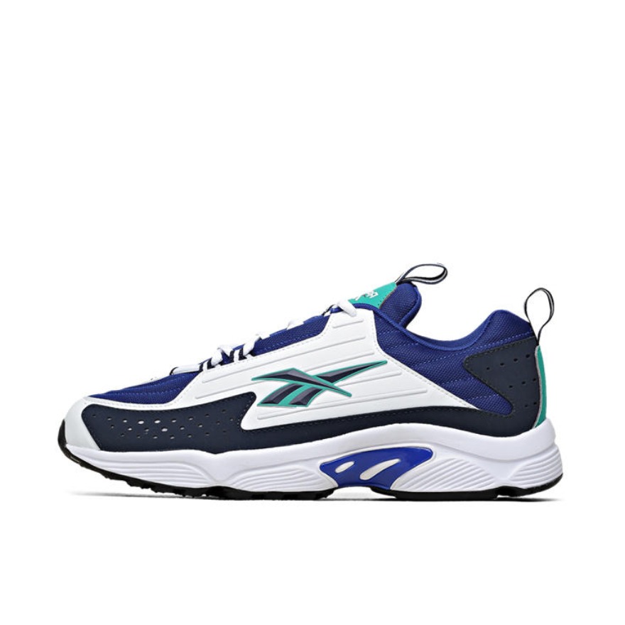 推荐商品：Reebok/锐步 DMX Series 2200 运动休闲鞋 减震耐磨网面透气合成革厚底复古 Cobalt/White/Emerald 白蓝紫