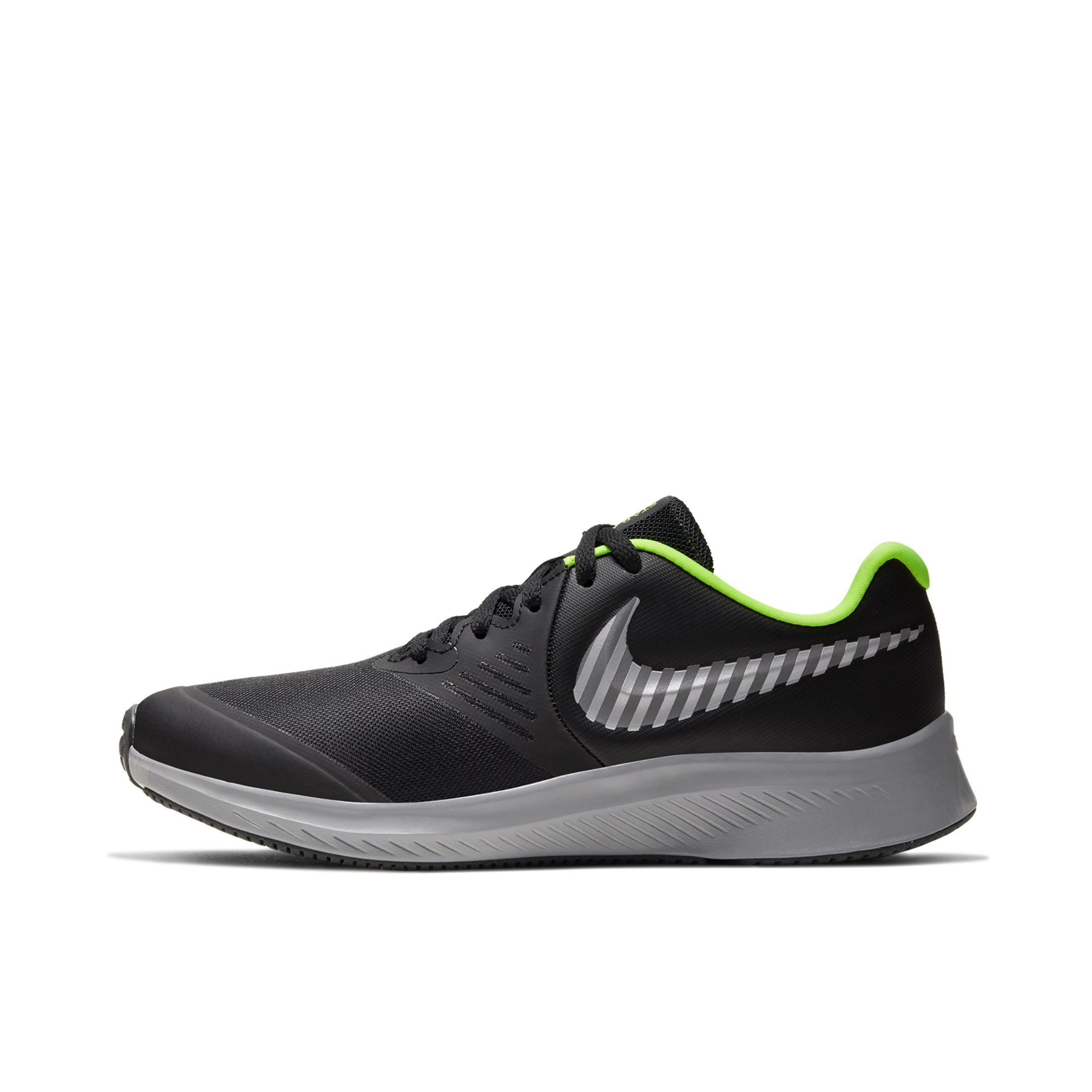 推荐商品：Nike Star Runner 2 跑鞋 防滑耐磨舒适透气轻便低帮织物合成革简约 Black/Silver/Grey 黑灰银