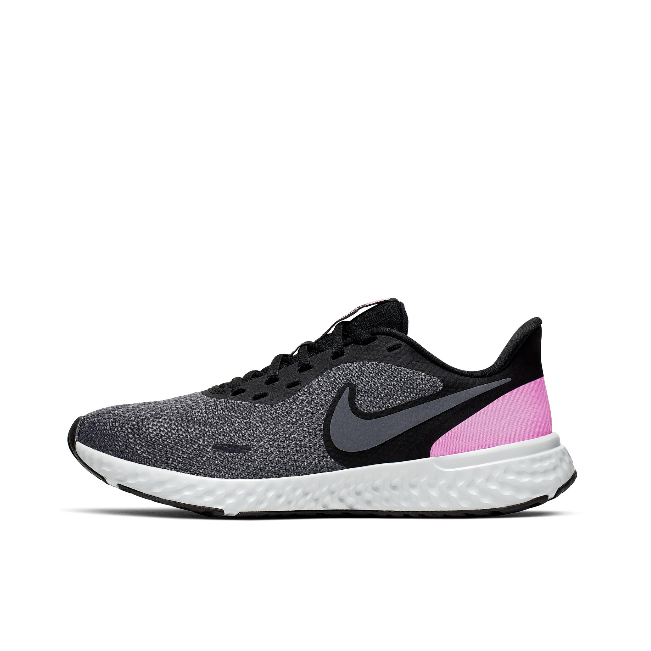 推荐商品：Nike Revolution 5 跑鞋 舒适耐磨缓震回弹轻便透气网面织物抗冲击圆头 Black/Pink/White 黑粉白