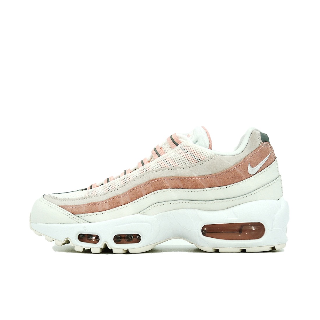 推荐商品：Nike Air Max 95 跑鞋 潮流时尚复古百搭防滑耐磨舒适透气防水气垫织物支撑低帮缓震贴合耐用圆头 Bleached Coral 白色/灰色/粉色