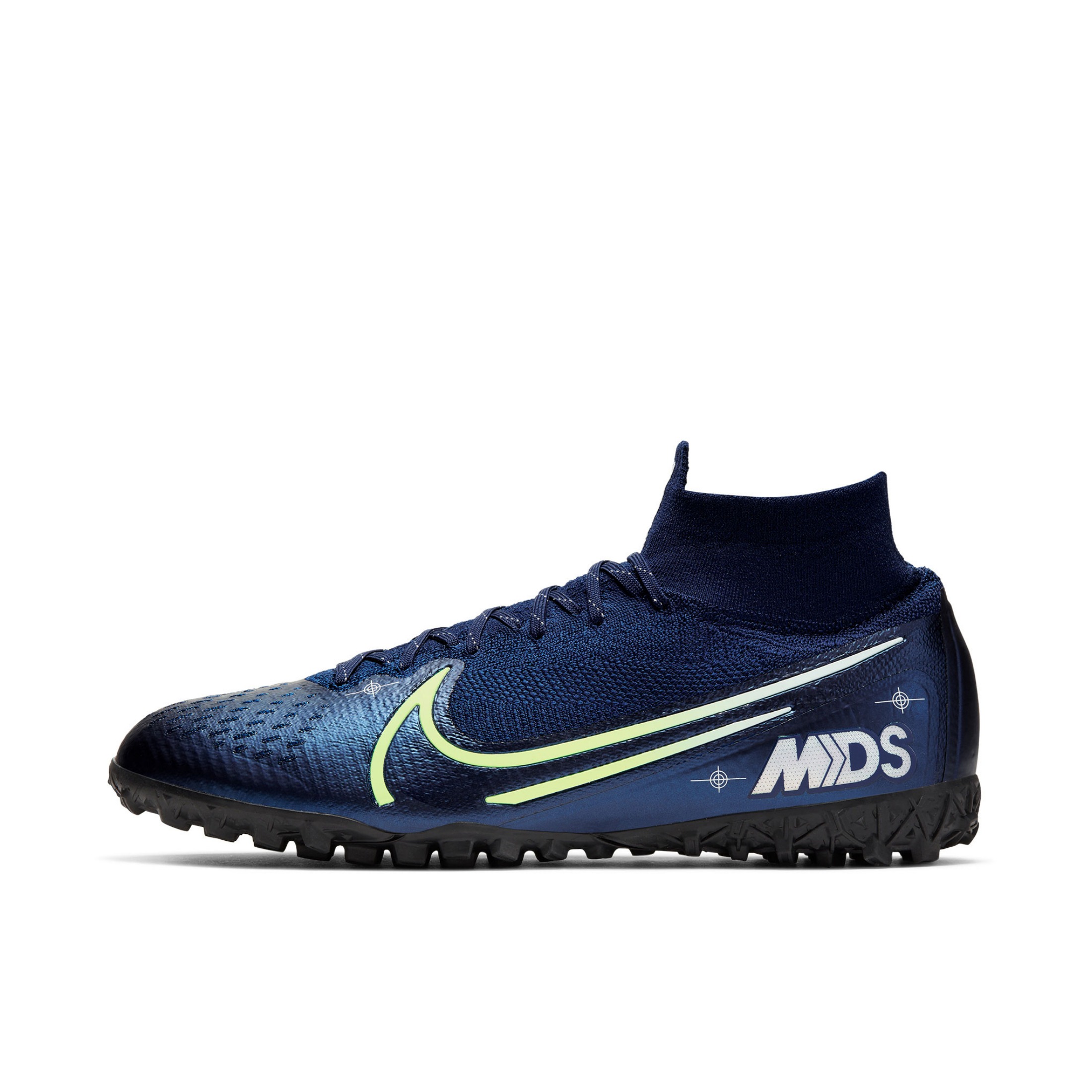 推荐商品：Nike Mercurial Superfly VII Elite TF 顶级 胶质碎钉 硬草地人造草地 减震防滑耐磨 足球鞋 Blue Void/Black/Metallic Silver 黑色/蓝色