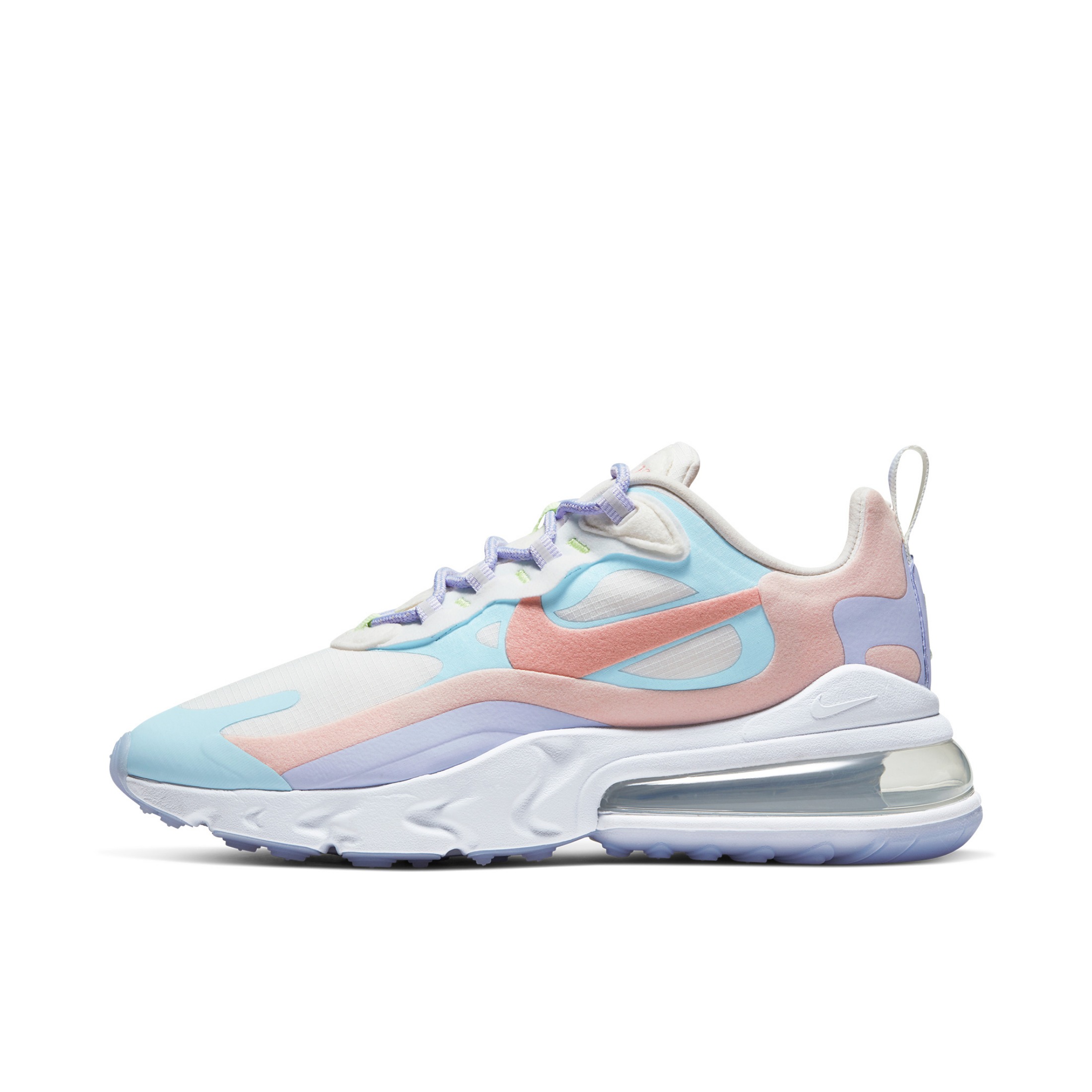 推荐商品：Nike Air Max 270 React 跑鞋 气垫缓震耐磨舒适透气复古拼接圆头回弹 Multi color 浅紫/浅蓝/浅粉
