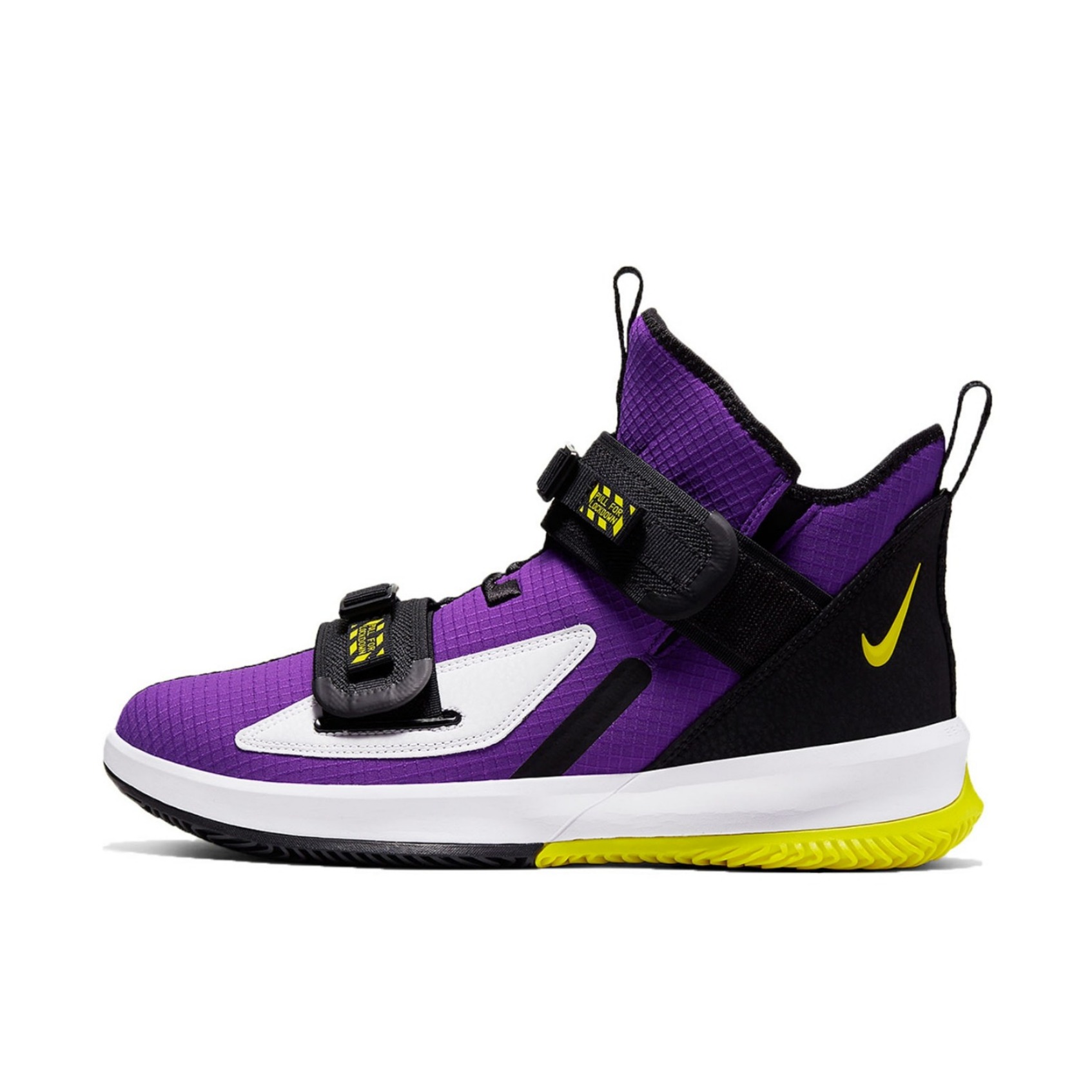 推荐商品：Nike LeBron Soldier 13 士兵13 缓震回弹 耐磨防滑 舒适百搭 包裹性支撑 魔术贴 圆头合成革 织物 实战 篮球鞋 Voltage Purple 紫金湖人