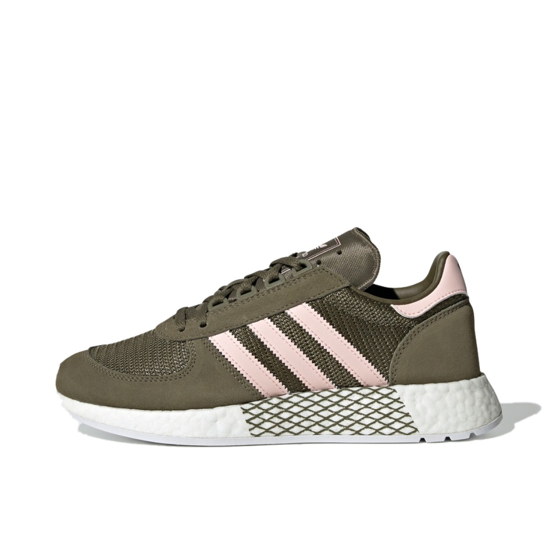 推荐商品：adidas Marathon Tech 跑鞋 缓震防滑耐磨网面透气舒适轻便运动 Base Green/Pink 墨绿粉