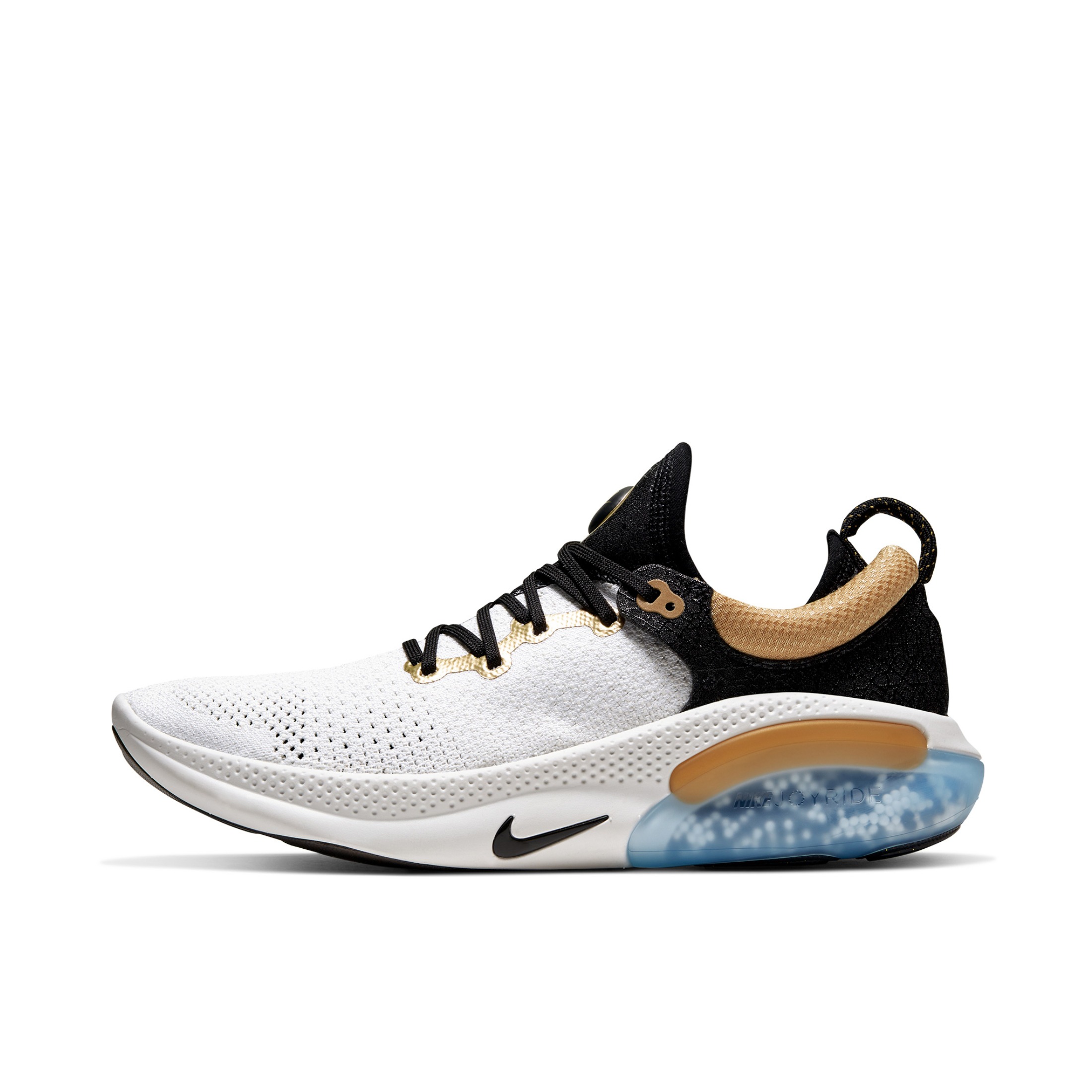 推荐商品：Nike Joyride Run 跑鞋 飞线颗粒缓震回弹舒适透气休闲运动耐磨织物支撑防滑 White/Black/Metallic Gold 白黑金