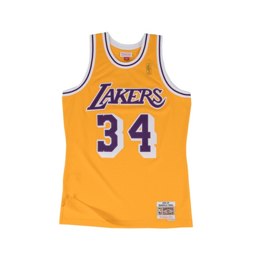 Mitchell Ness 复古NBA奥尼尔总决赛 湖人队网眼 刺绣AU34号球衣