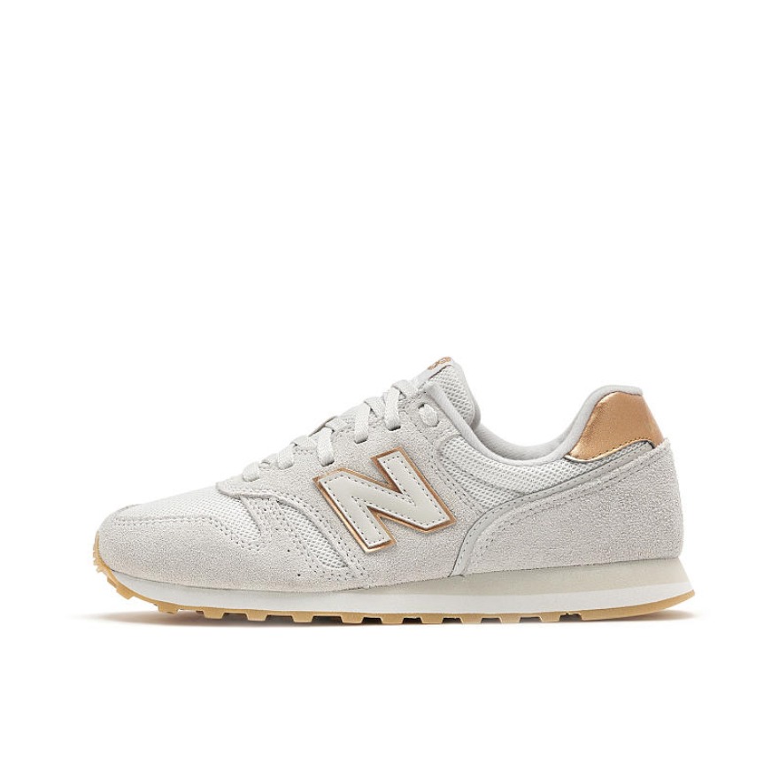 推荐商品：New Balance 373 织物 经典复古 百搭简约 网布 减震 舒适透气 防滑耐磨 低帮 合成革 马拉松 轻便缓震 运动休闲鞋 女款/浅灰/金色