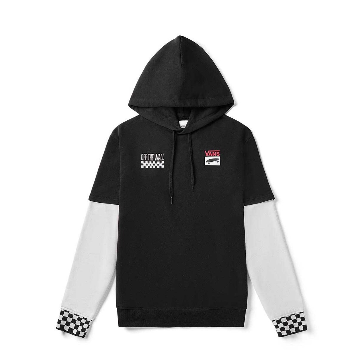 Vans 运动棋盘格假两件连帽卫衣 男女同款 VN0A48BABLK