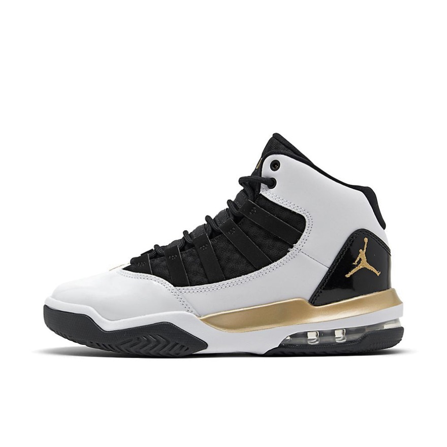 推荐商品：Jordan Max Aura 篮球鞋 复古百搭舒适缓震防滑耐磨合成革 White/Black/Gold GS/白色/黑色/金色 