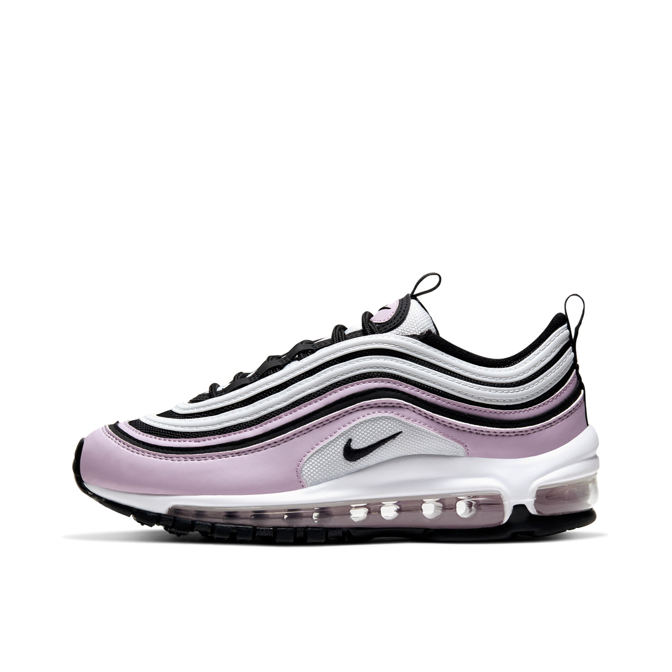 推荐商品：Nike Air Max 97 跑鞋 气垫减震全掌舒适透气防滑耐磨百搭复古织物合成革运动时尚圆头包裹性支撑 Pink/Black/White 粉黑白