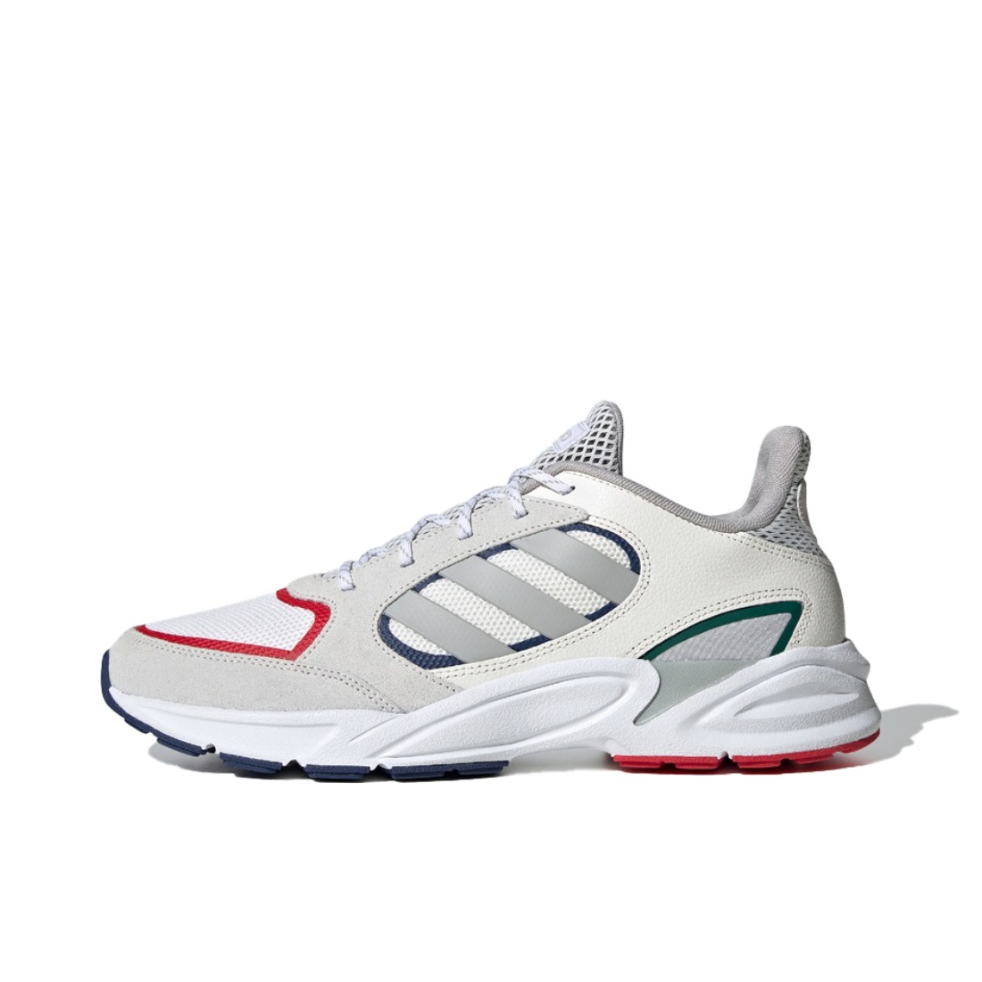 推荐商品：adidas 90s Valasion 运动休闲鞋 减震耐磨网面透气防滑舒适复古时尚排汗 Grey/Blue/Red 灰蓝红