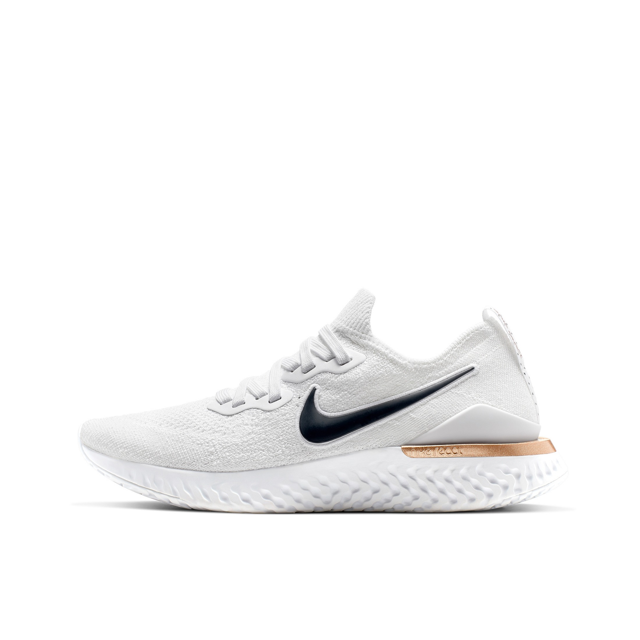 推荐商品：Nike Epic React Flyknit 2 跑鞋 时尚潮流防滑耐磨舒适透气缓震轻便编织运动泡棉圆头 White/Black 白黑/玫瑰金