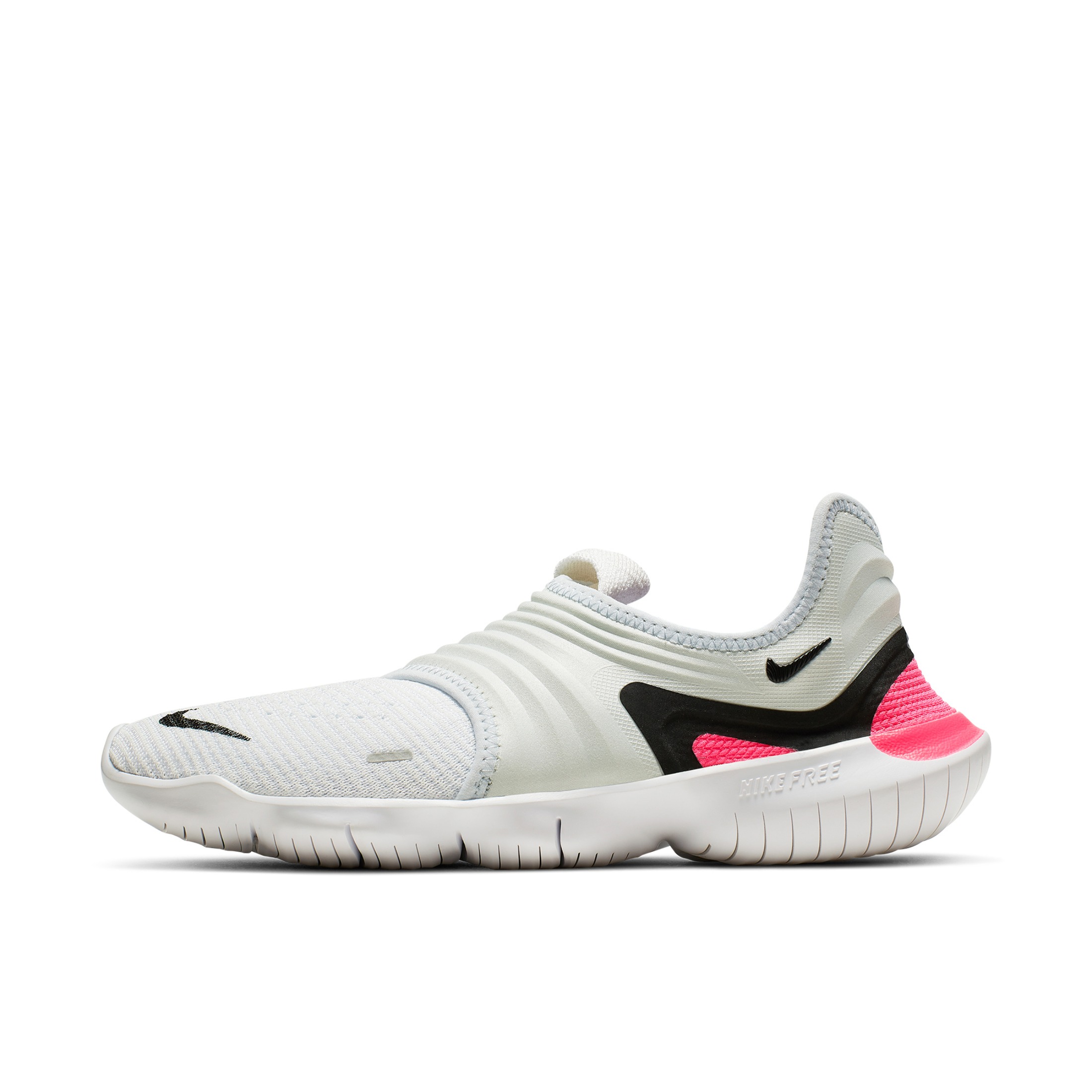 推荐商品：Nike Free RN Flyknit 3.0 跑鞋 防滑耐磨舒适轻便运动透气赤足织物 Half Blue/Black/White 灰红