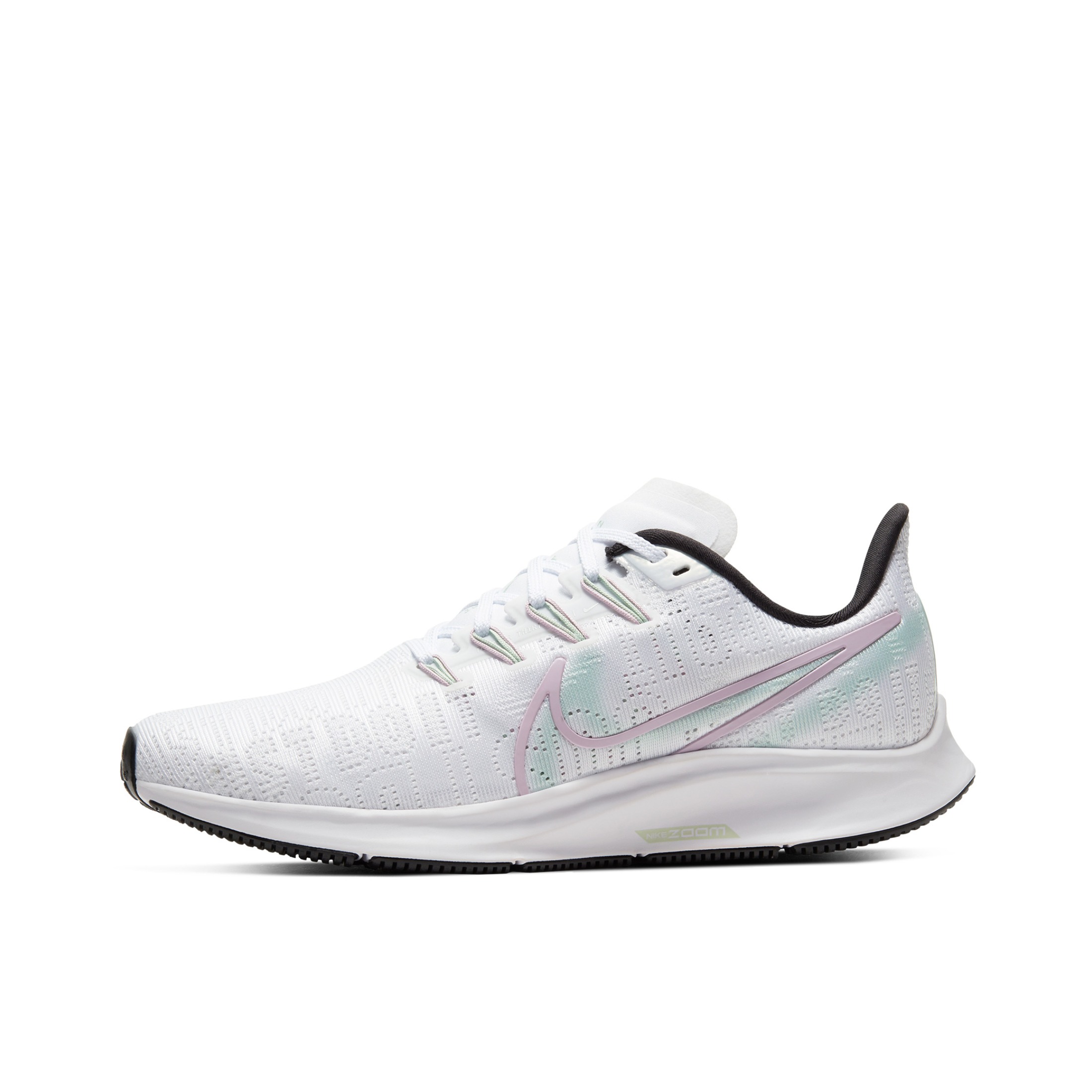 推荐商品：Nike Air Zoom Pegasus 36 跑鞋 缓震回弹网布透气防滑耐磨舒适轻便气垫织物支撑防水马拉松运动 White/Iced Lilac 白绿紫