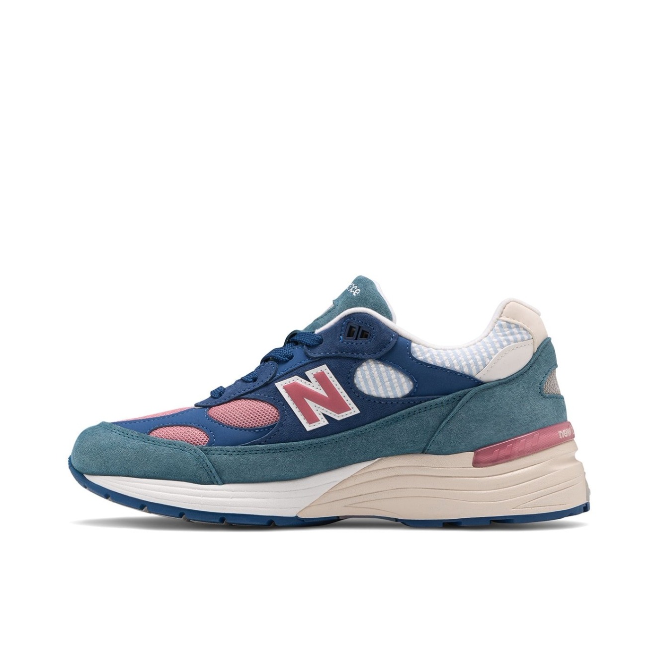 推荐商品：New Balance 992 跑鞋 减震防滑耐磨舒适透气网布织物人造革复古合成革圆头 蓝绿粉