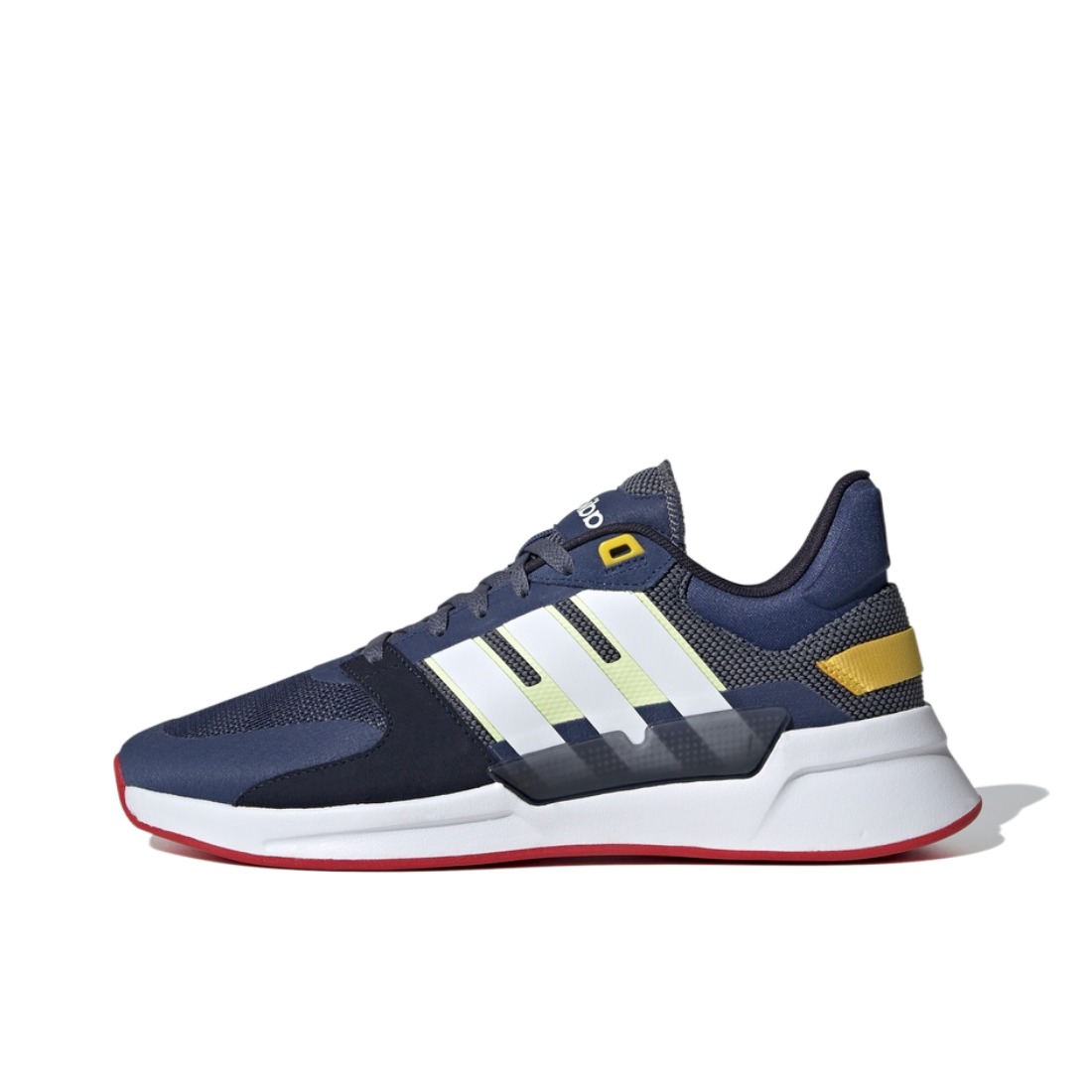推荐商品：adidas Run 90s 运动休闲鞋 缓震轻便防滑耐磨网面透气潮流百搭 Deep White Red 靛蓝/白红