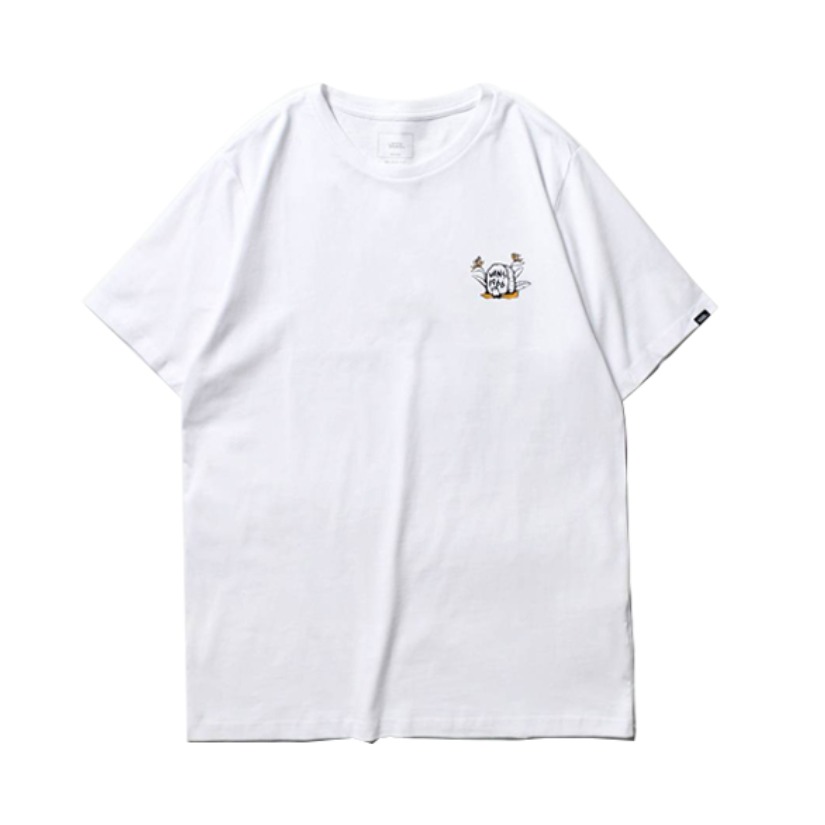 Vans 休闲骷髅卡通印花圆领短袖T恤 男女同款 VN0A4P59WHT