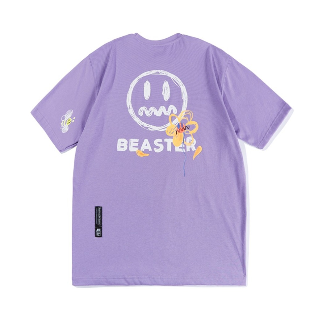 BEASTER 手绘小恶魔鬼脸字母花朵印花情侣圆领短袖T恤 男女同款 TV11SS20