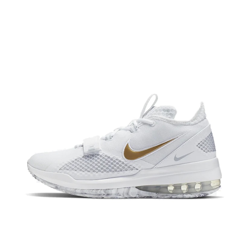 推荐商品：Nike Air Force Max 实战耐磨 缓震 舒适轻便 包裹性 圆头 织物 回弹 篮球鞋 White/Gold 白/金