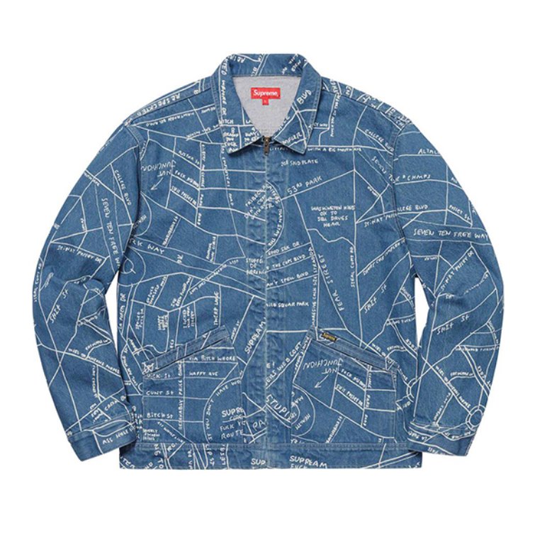 Supreme  Gonz Map Work Jacket 城市地图图案印花丹宁牛仔拉链夹克外套 男女同款