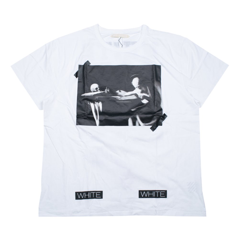 OFF-WHITE 白条宗教初代骷髅油画印花落肩袖短袖T恤 男女同款 OW-SS18-044