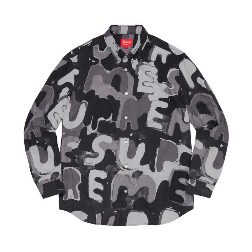 SUPREME PAINTED LOGO 艺术涂鸦长袖翻领衬衫 男女同款