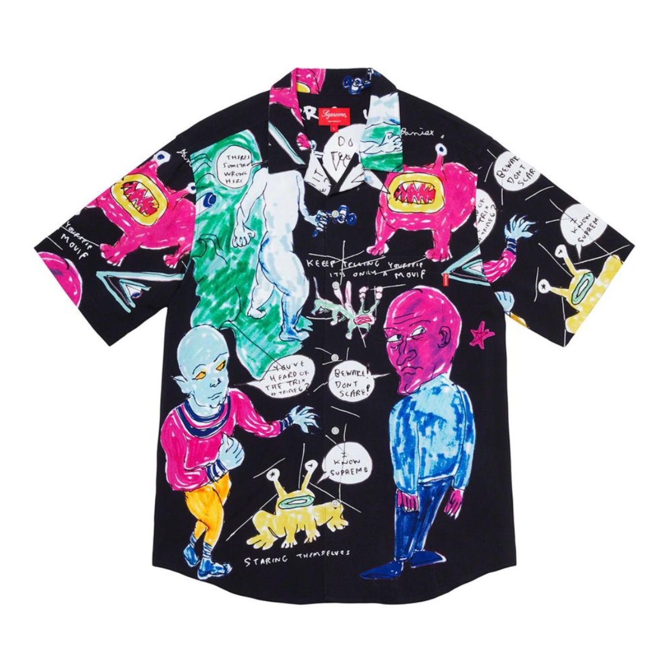 Supreme x Daniel JOHNSTON RAYON S/S SHIRT 联名 满版图画人造丝短袖衬衫