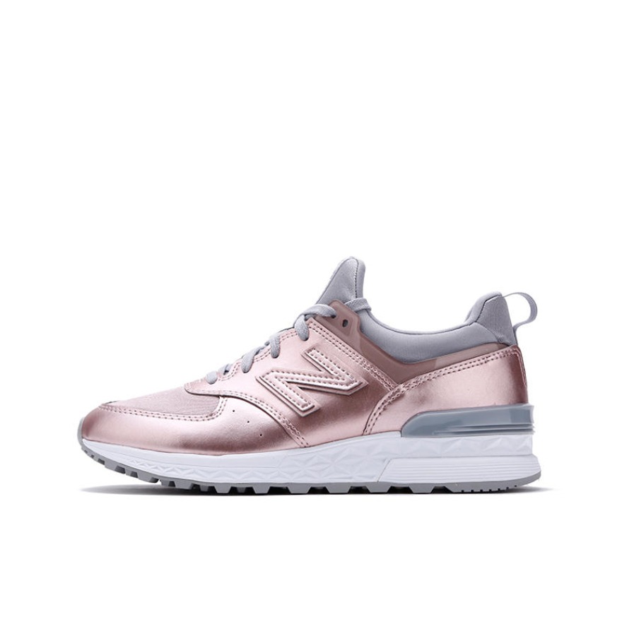 推荐商品：New Balance 574S 网布 潮流复古 减震 防滑耐磨 舒适透气 织物 合成革 支撑 生活 运动休闲鞋 玫瑰金/灰色