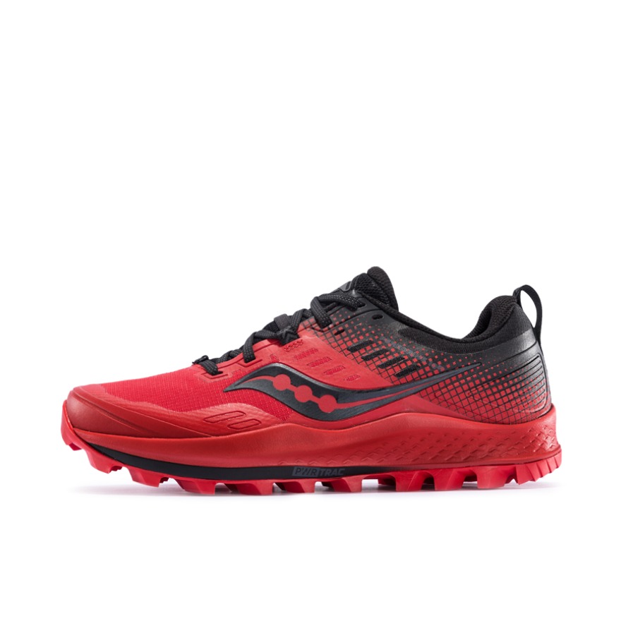 推荐商品：Saucony/索康尼 Peregrine 游隼 10 缓震 网布透气 防滑耐磨 轻便 越野 跑鞋 男款/红色/黑色