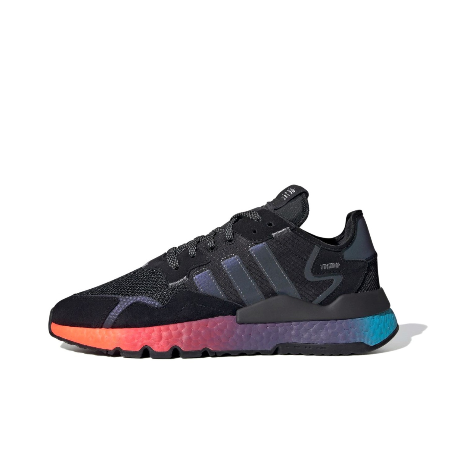 推荐商品：adidas Originals Nite Jogger BOOST 透气 防滑 支撑 中底 复古 运动休闲鞋 Sunset 网眼/彩虹底/黑色