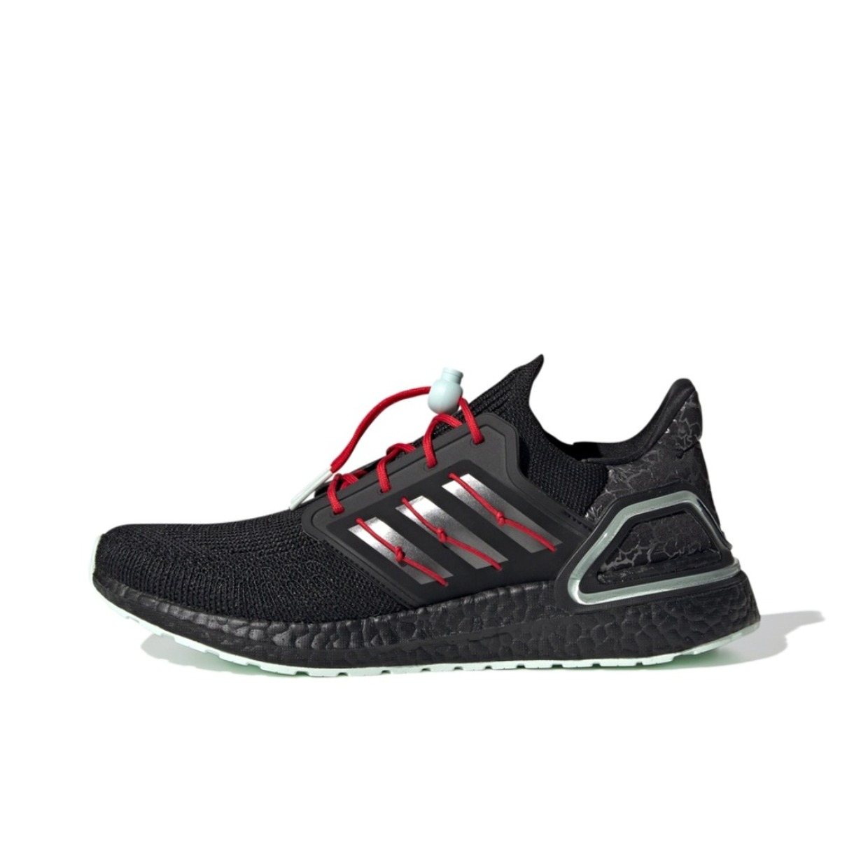 推荐商品：adidas UltraBoost 2020 经典UB 跑鞋 织物缓震回弹抗扭转圆头轻运动 情人节限定/黑色/金属灰/浅猩红