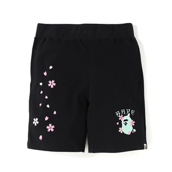 BAPE SAKURA SWEAT SHORTS黑色花卉短裤