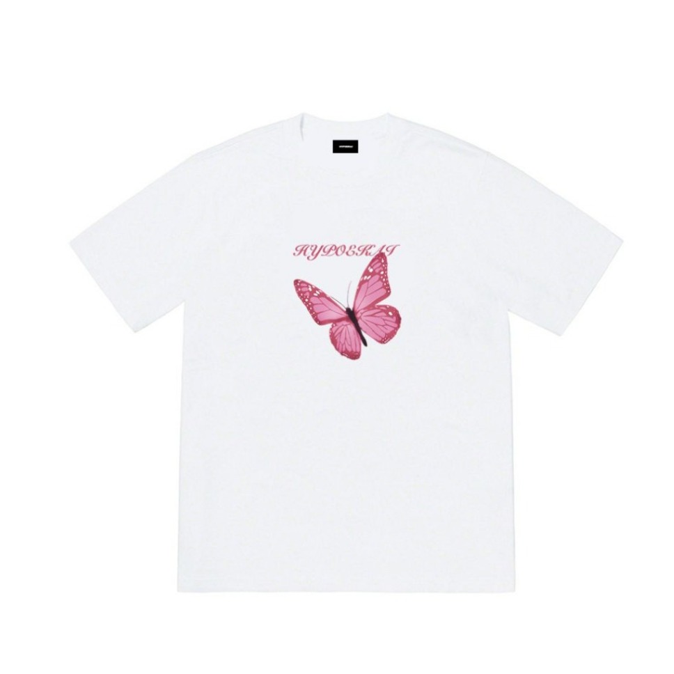 HYPOEKAI 粉色蝴蝶印花短袖T恤