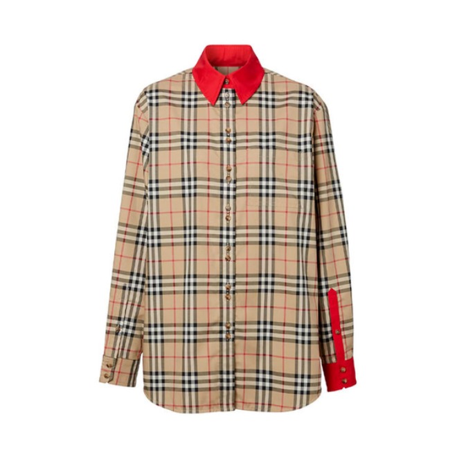 Burberry 博柏利 格纹对比装饰弹力棉质衬衫