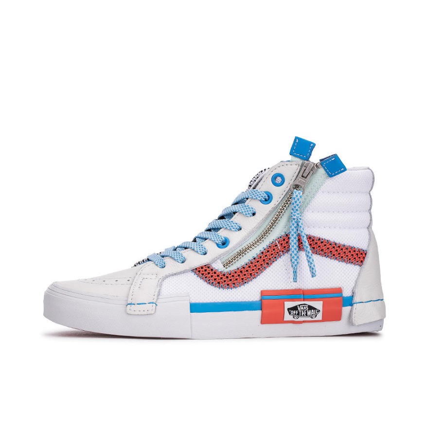 推荐商品：Vans/范斯 SK8-Hi 板鞋 潮流经典拼接复古街头厚底 解构/拉链/白色/蓝色/橙色