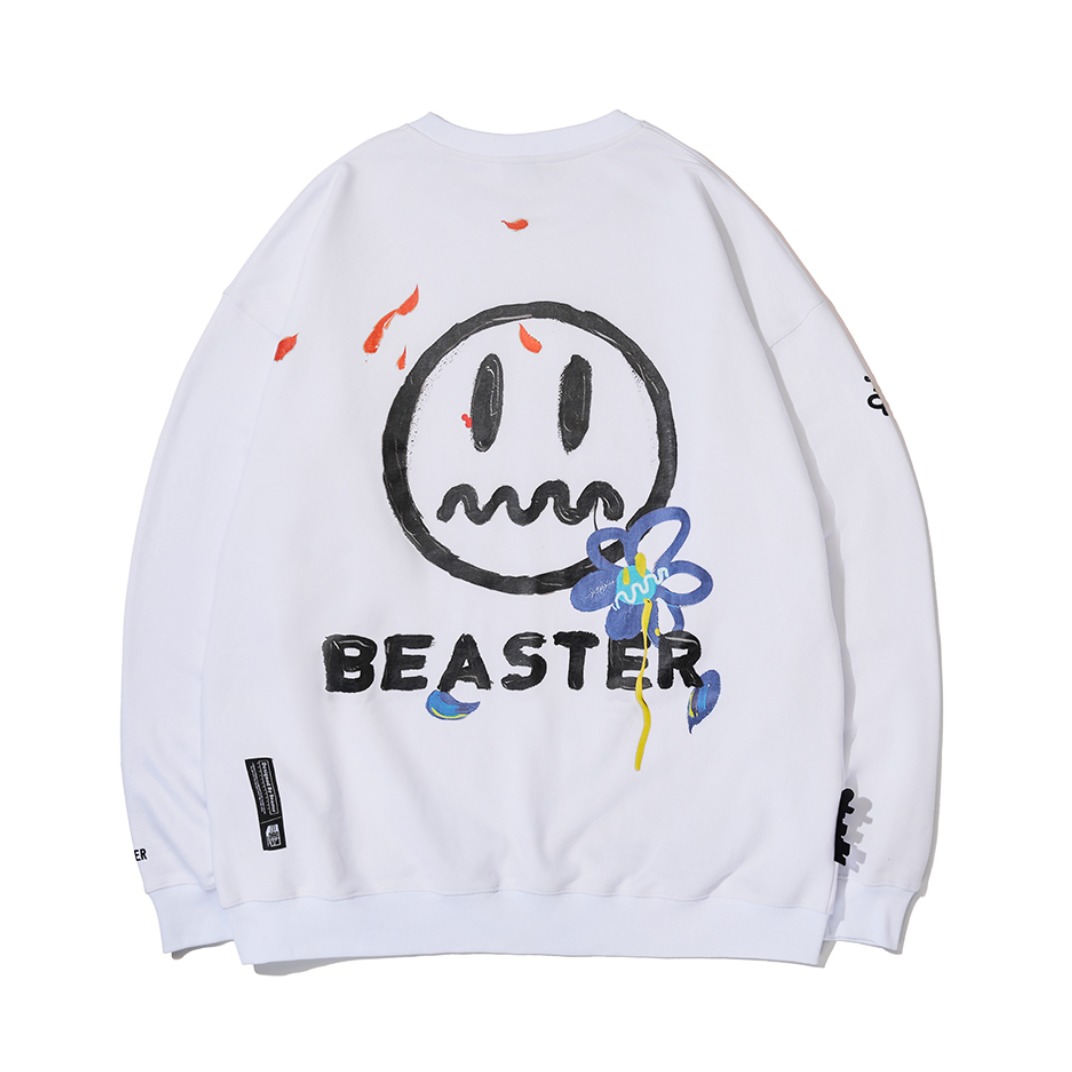 【喻言同款】BEASTER 小恶魔鬼脸印花叠穿套头圆领卫衣 男女同款 B032082064
