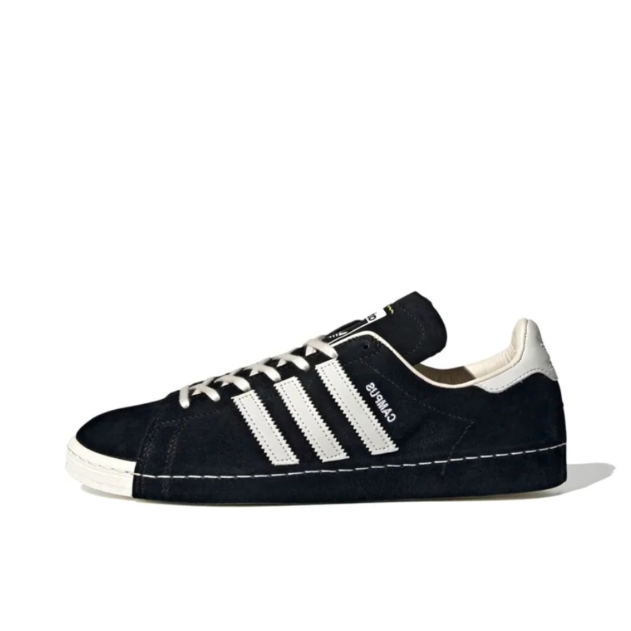 推荐商品：adidas originals Campus 80s 板鞋 复古减震透气防滑轻便休闲舒适耐磨低帮时尚潮流 Black/White Recouture联名/绒面/黑色/白色