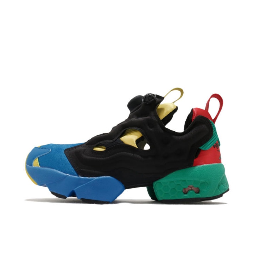 推荐商品：Reebok/锐步 Insta Pump Fury SMG 运动休闲鞋 舒适防滑耐磨减震回弹织物脚蹬合成革网布拼接圆头复古 Olympic 黑色/蓝色/绿色