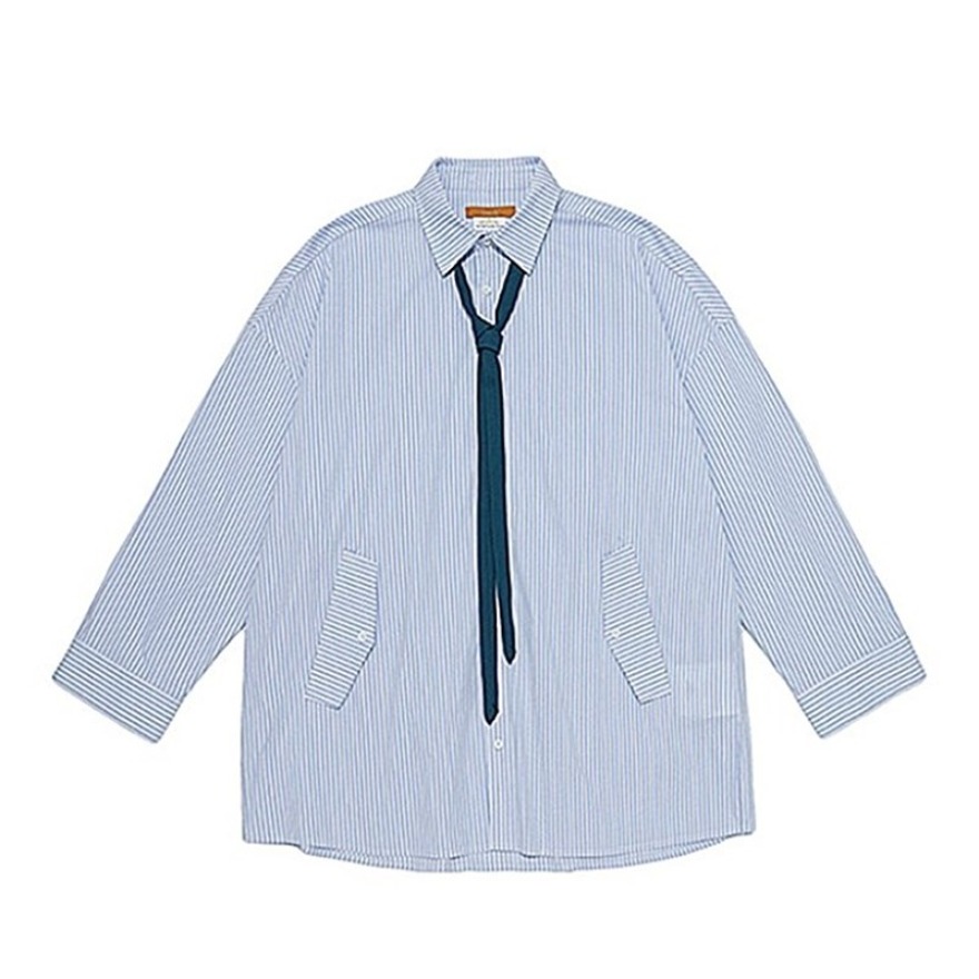 Unvesno 领带学院风长袖衬衫 男女同款 SWS-1258 蓝