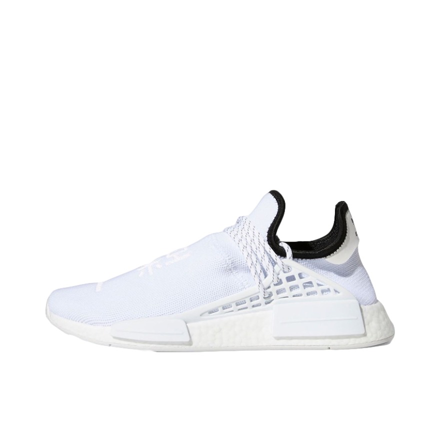 推荐商品：adidas Originals NMD Human Race 防滑耐磨 减震回弹 轻便透气 舒适百搭 织物 增高 运动休闲鞋 Pharrell Williams联名/白色/黑色