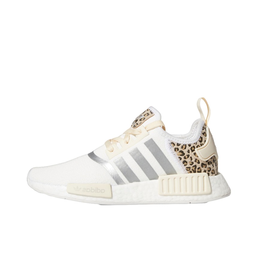 推荐商品：adidas Originals NMD R1 BOOST 织物 轻便透气 缓震 低帮 运动休闲鞋 白色/银色/浅米白
